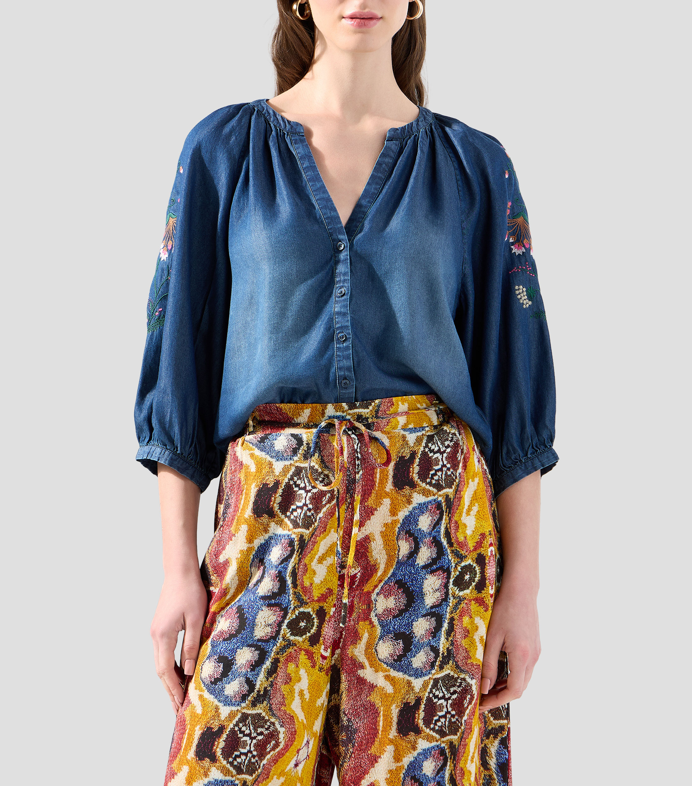 Camisa fantasía manga 7/8 Mujer